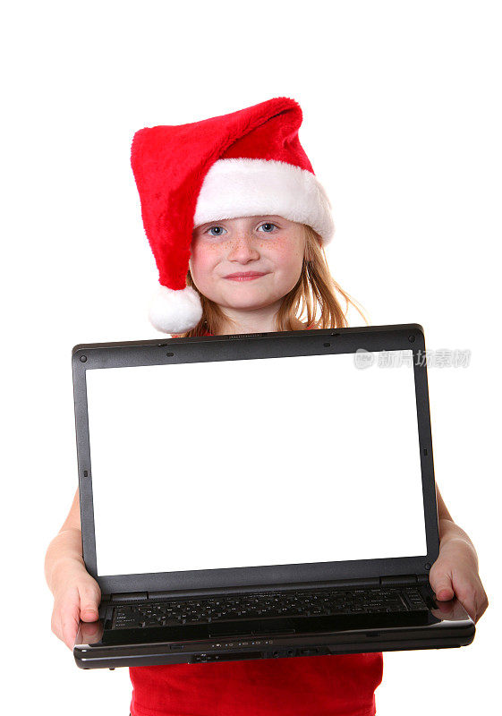 带电脑的圣诞女孩