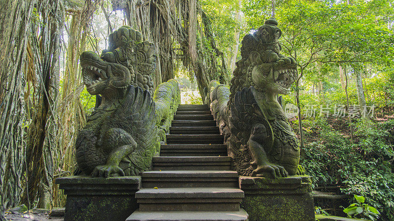 印尼巴厘岛乌布猴子森林保护区的龙桥。