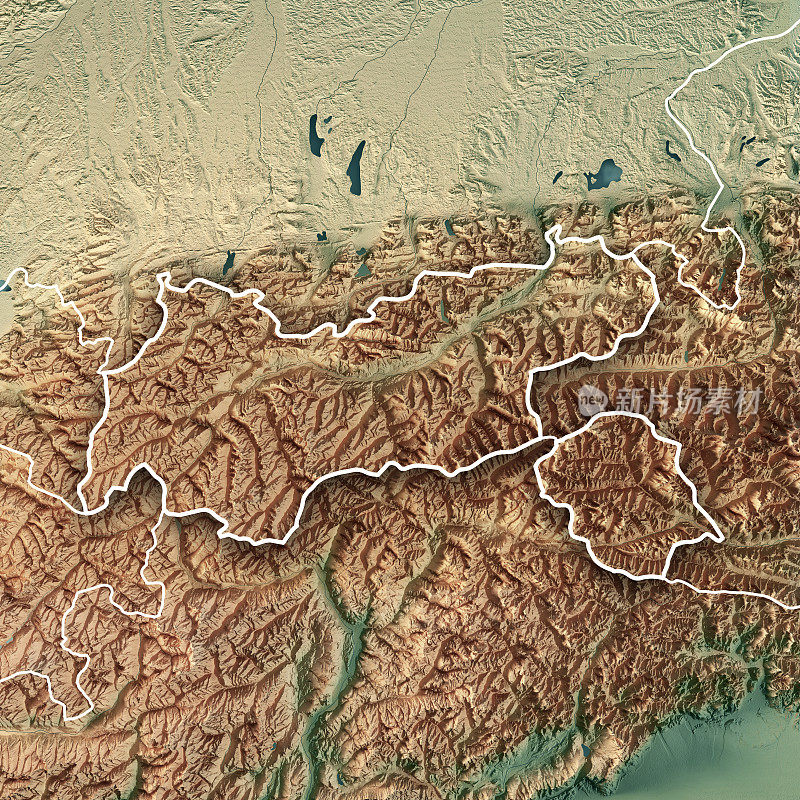 泰罗尔联邦土地奥地利3D渲染地形图边界
