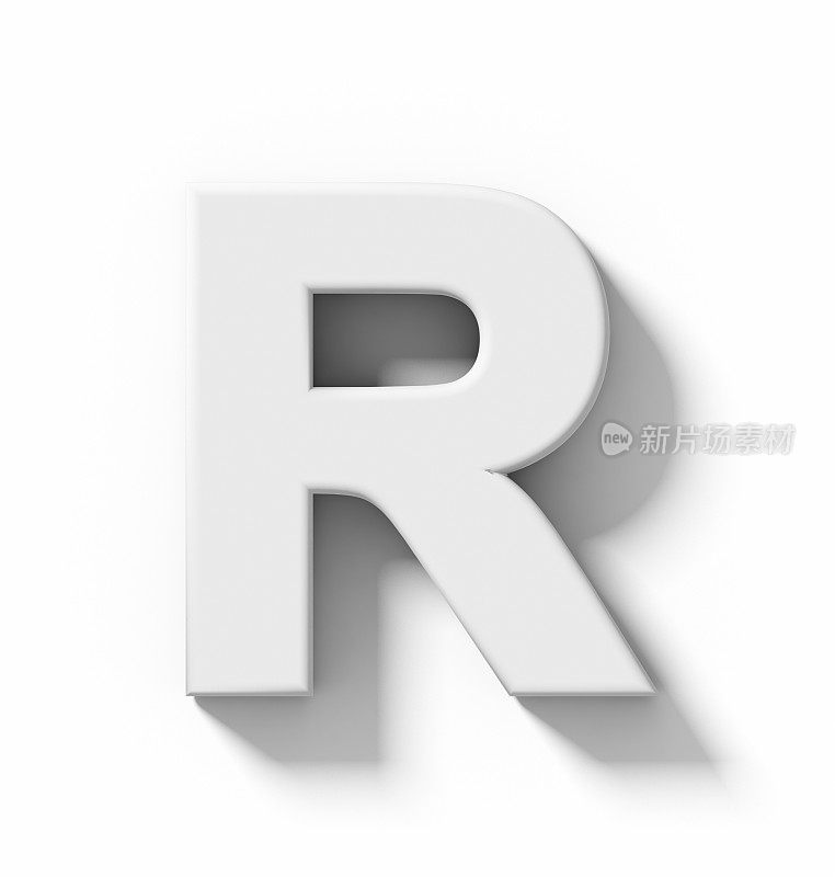 字母R三维白色孤立在白色与阴影正交投影