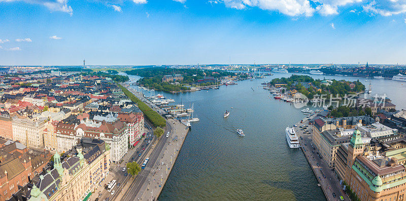从上面俯瞰斯德哥尔摩市中心，Strandvagen全景