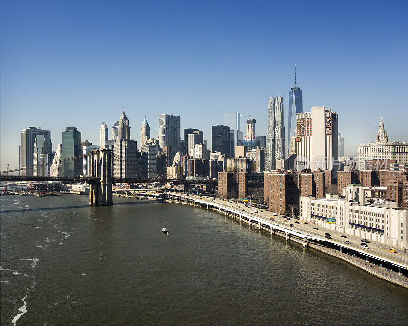 美国纽约东河和曼哈顿。