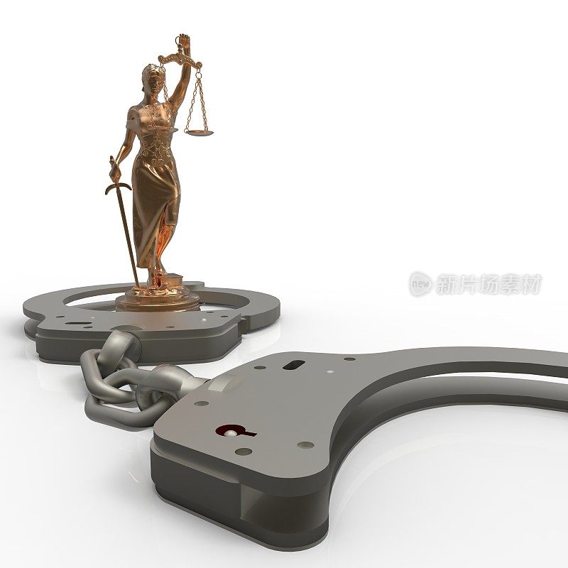 法律法律-尺度的正义和手铐3d渲染