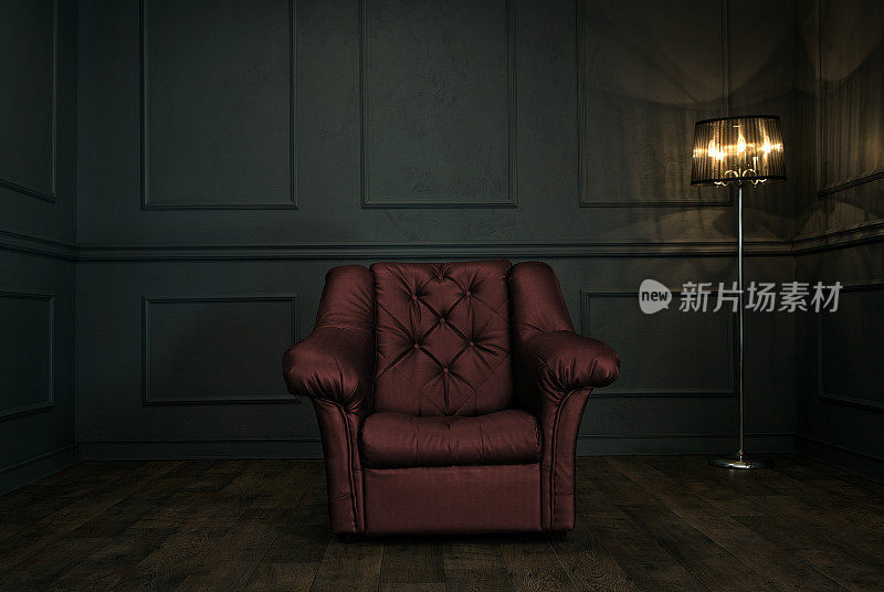 扶手椅在黑暗优雅的房间里