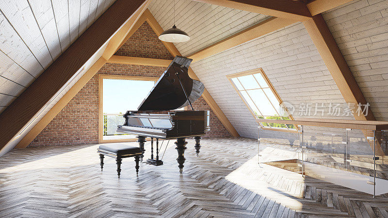 阁楼房间钢琴概念