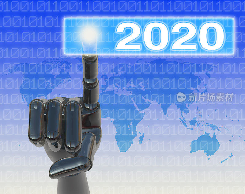 机器人手触摸2020按钮