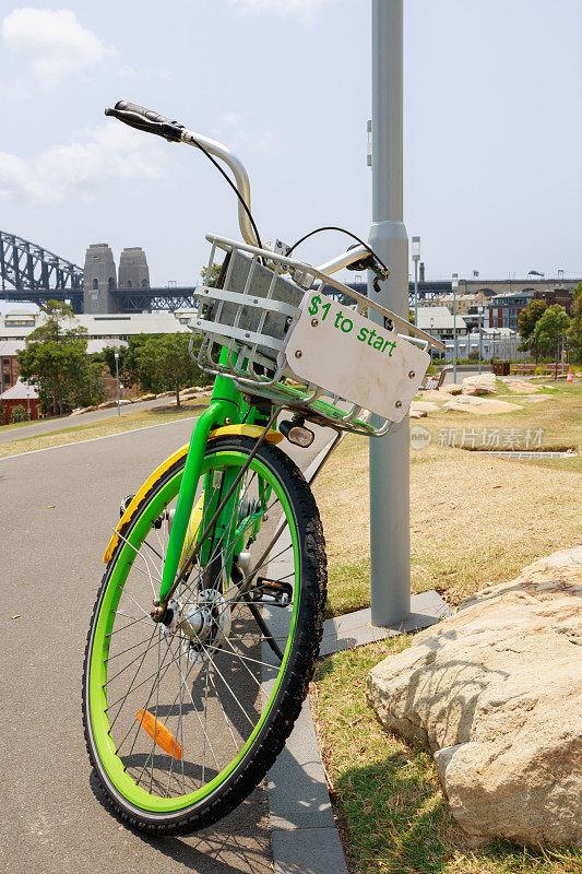 公园里的绿色自行车