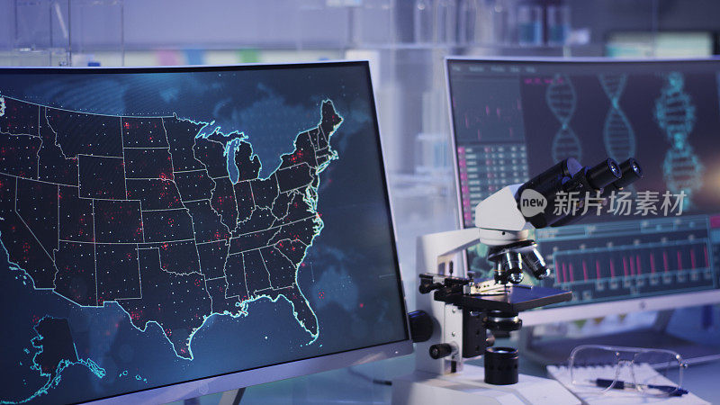 未来实验室。美国地图上的低传染性水平。扫描DNA突变