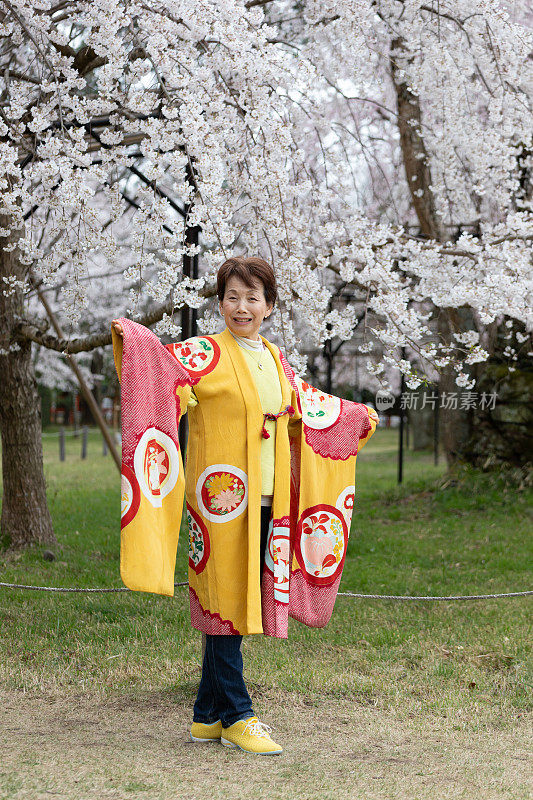 一个日本女人在欣赏樱花