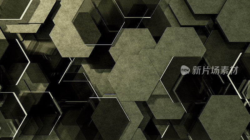 三维抽象六边形，蜂窝图案背景