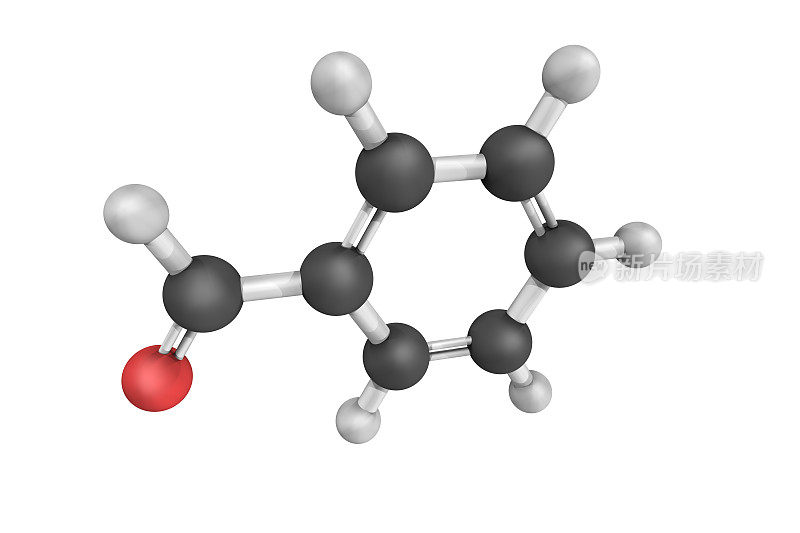 三维结构的苯甲醛，芳香醛中最简单和最具工业用途的一种。这种无色液体有一种典型的类似杏仁的气味