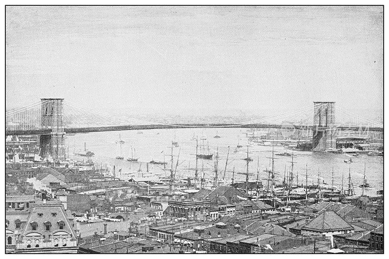 纽约的古老黑白照片:布鲁克林大桥