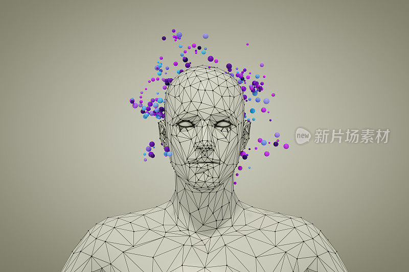 3D有线形状电子人头，人工智能概念