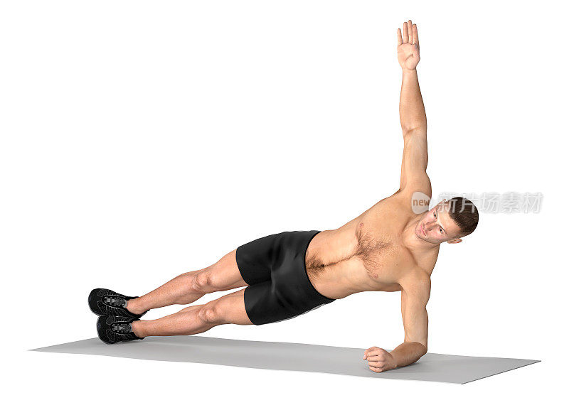 插图3D一个健康的人，做侧板运动。
