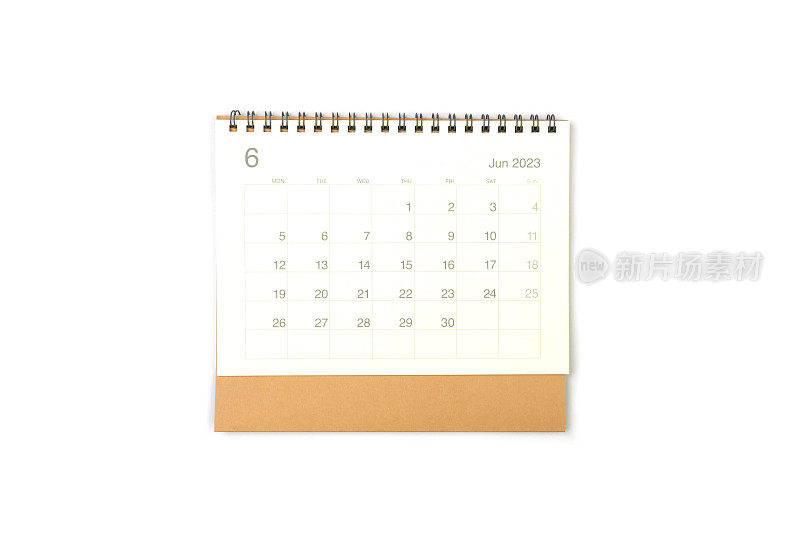 2023年6月日历页，白色背景。日历背景提醒，业务计划，约会会议和事件。