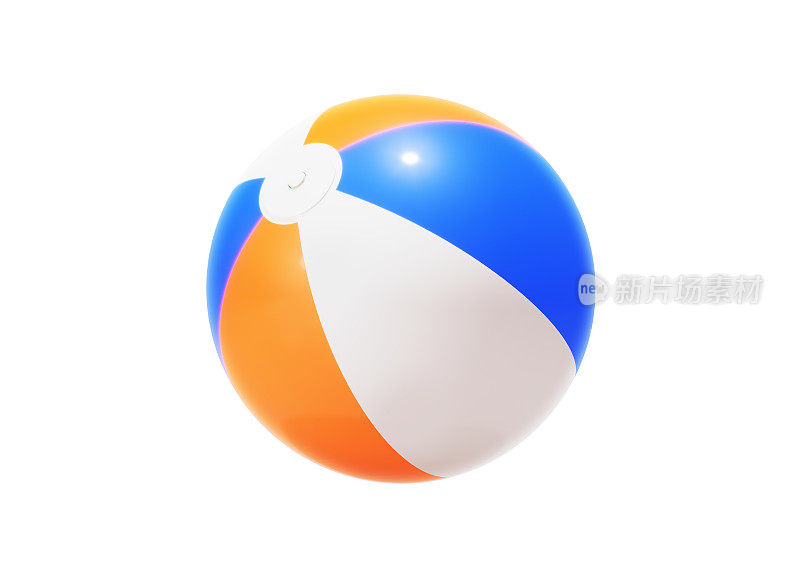 橙色蓝色和白色条纹沙滩球在白色的背景