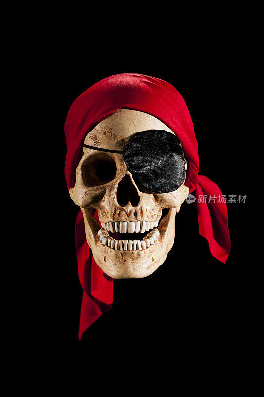 戴着红色大手帕的海盗骷髅