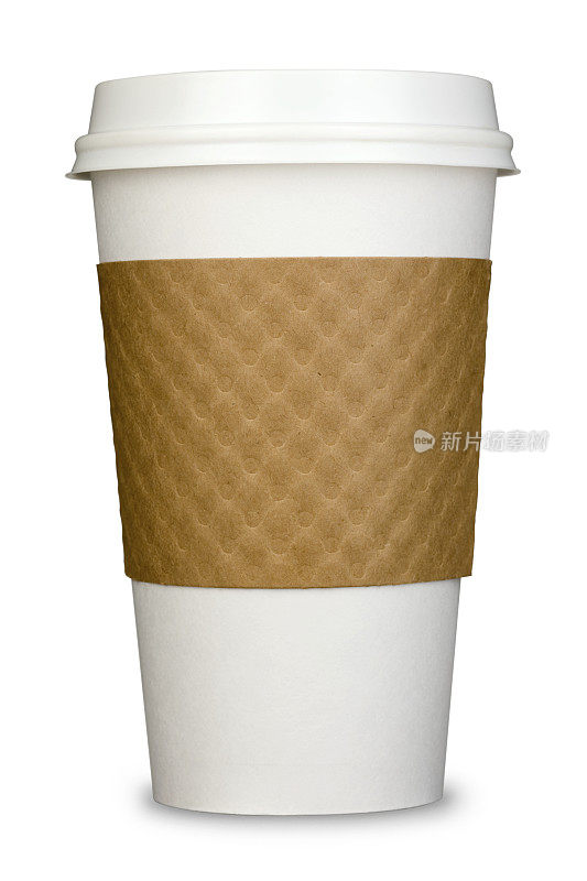 普通纸绝缘咖啡杯与盖和纸板套