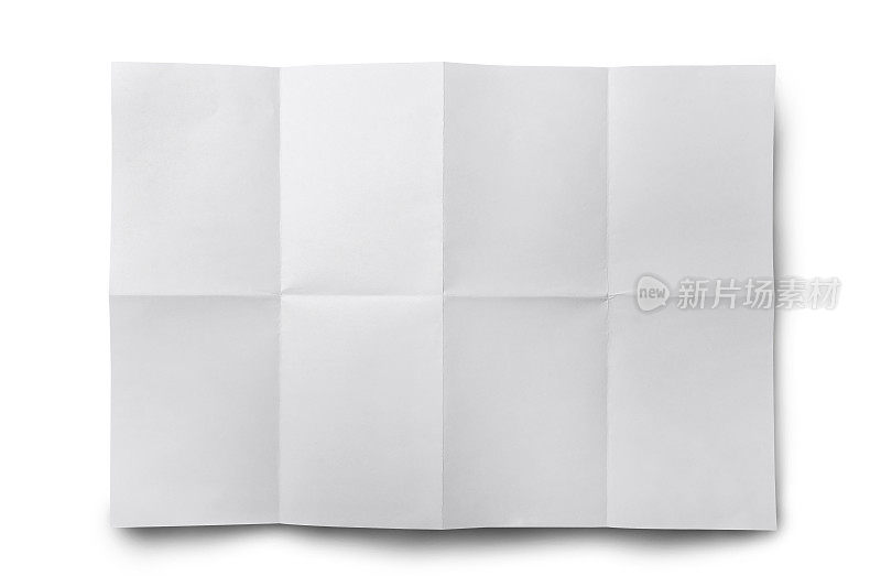 空白的白纸，孤立的皱巴巴的纸