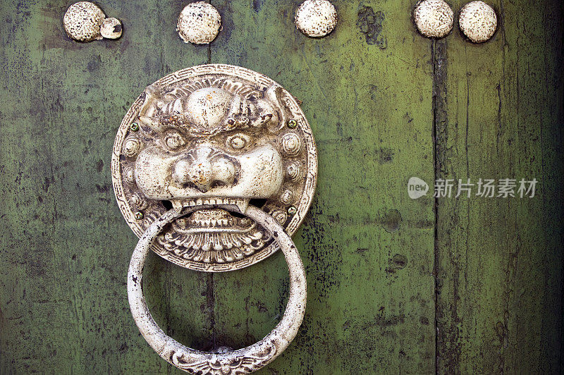 中国狮子门门环华丽的入口乔治城槟城马来西亚绿色