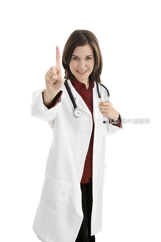 年轻女医生用食指做手势