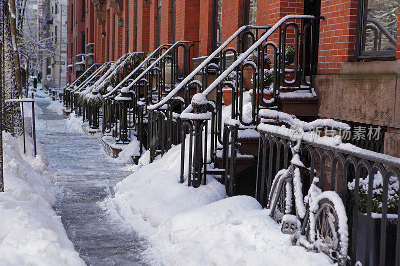 布鲁克林的街道被雪覆盖