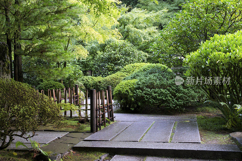 石头台阶路径篱笆波特兰日本花园