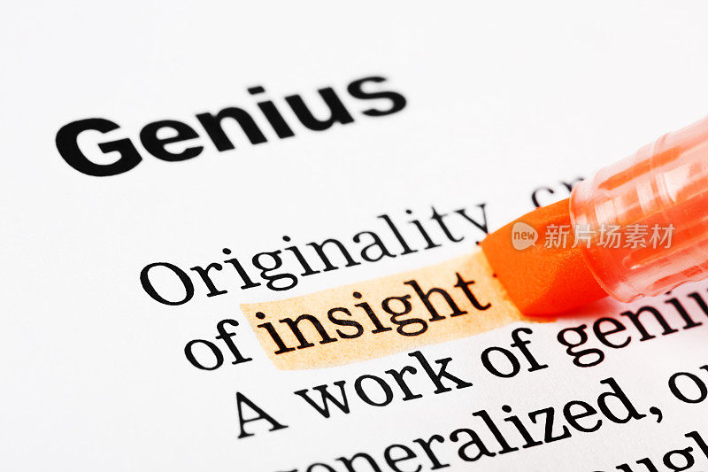 在标题为“天才”的文件中，有“洞察力”。用橙色突出显示