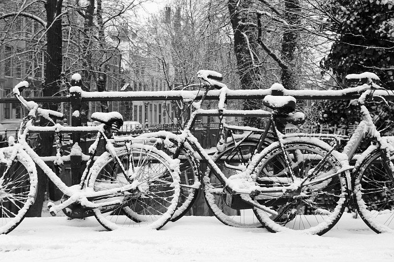 冬天在桥上骑自行车