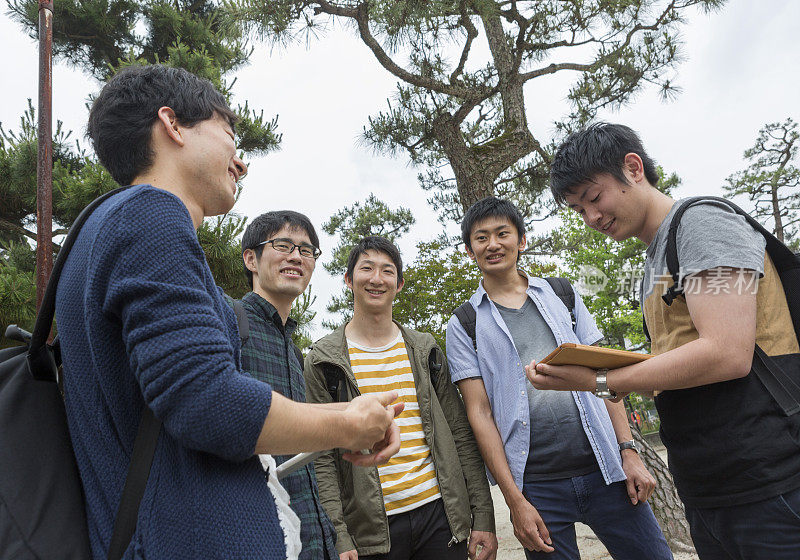 日本学生在日本京都与朋友同班同学聊天