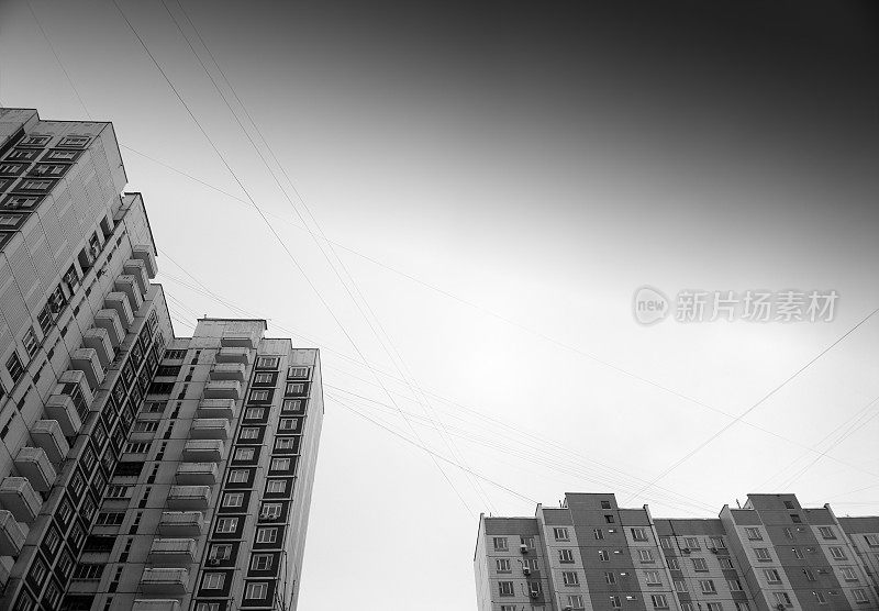 黑色和白色的莫斯科城市建筑背景