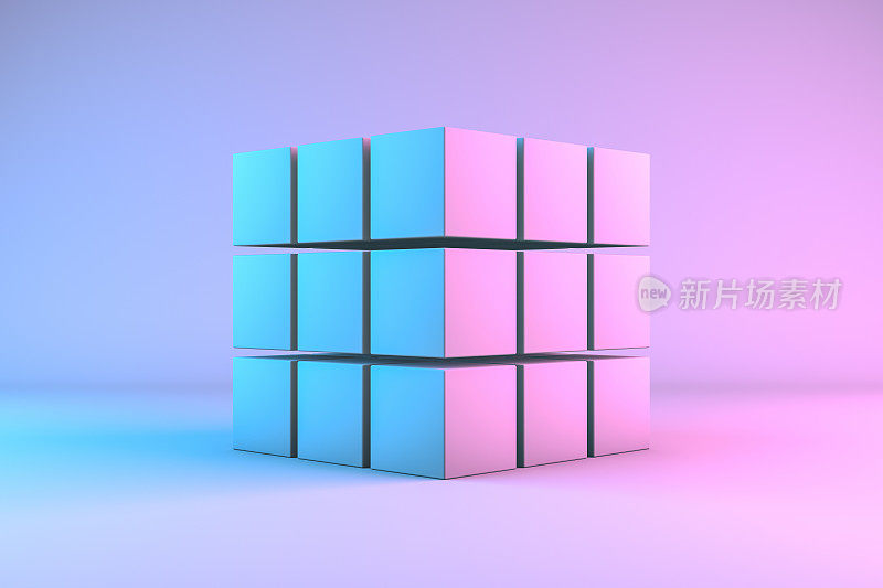 3D渲染立方体块与霓虹灯