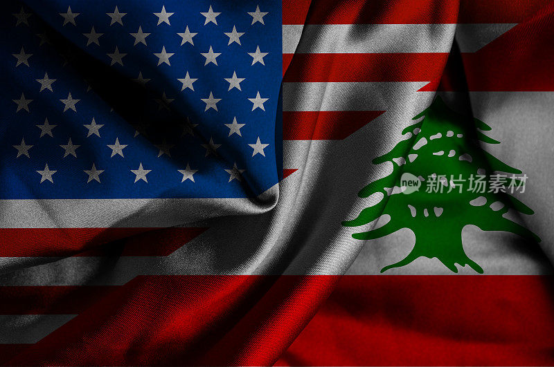 挥舞着黎巴嫩和美国的旗帜