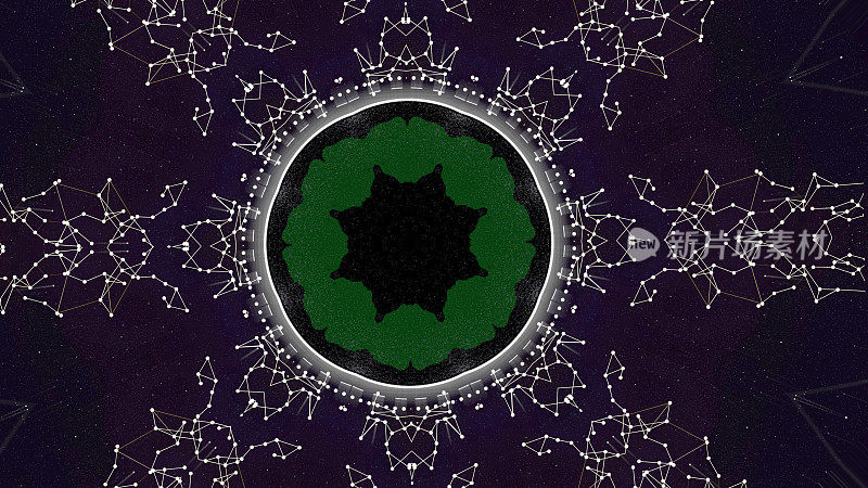 电脑生成的神经丛胶囊内绿色颗粒形成不同的图案。