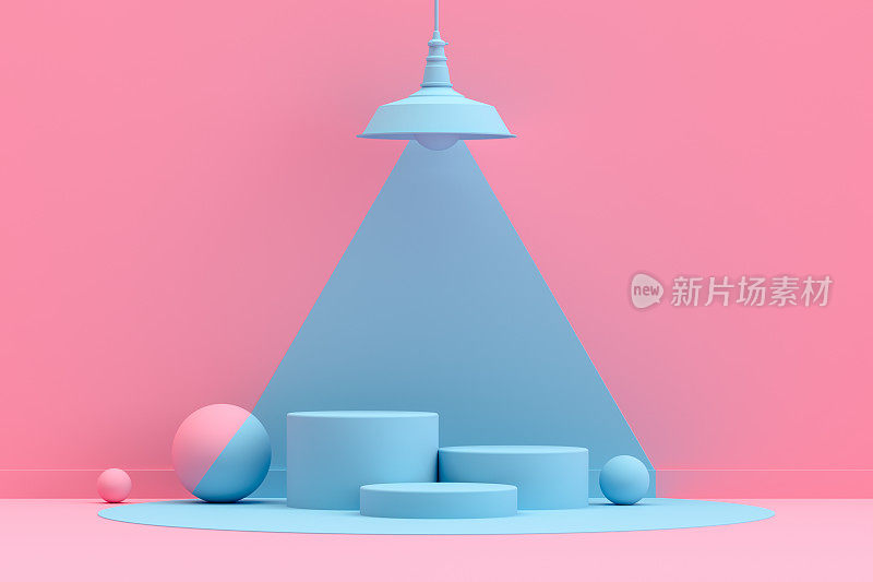 3D空白产品站，平台与灯光在粉红色背景，