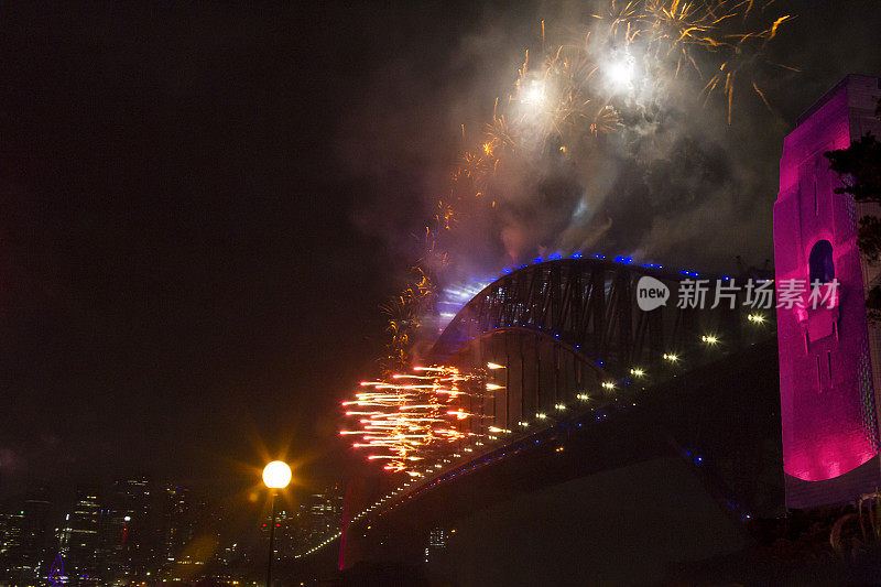 悉尼海港大桥在2020年新年前夜的烟花欢迎秀上