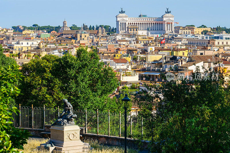 从平乔露台和波勒塞别墅俯瞰罗马中心的全景