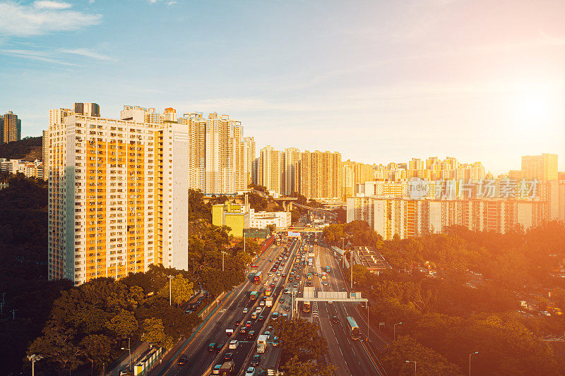 鸟瞰图拥挤的大厦在香港九龙城