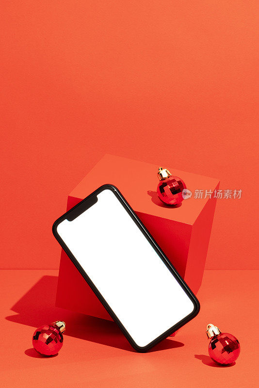 智能手机模型，红色背景上的模板