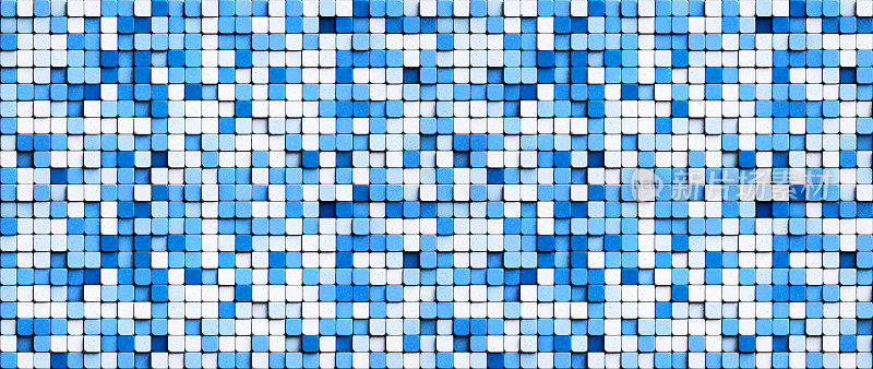 粗糙的瓷砖图案背景纹理由一组蓝色和白色的立方体