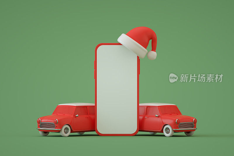 新年圣诞假期旅游背景，手机智能带车