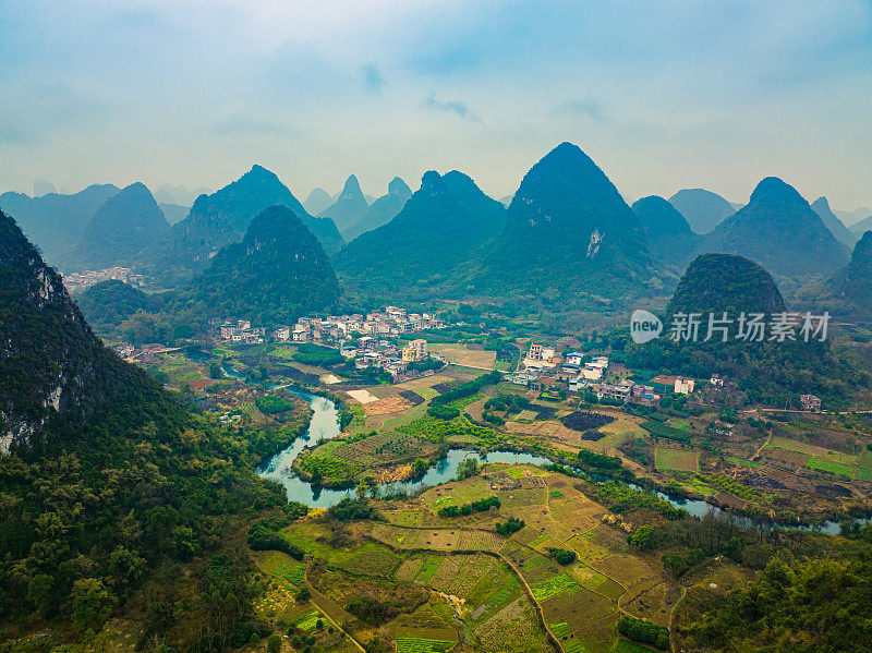 空中乡村空中风景，桂林，中国