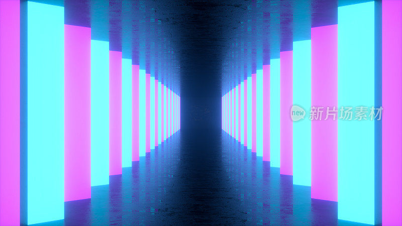 紫外氖激光发光隧道走廊抽象三维背景