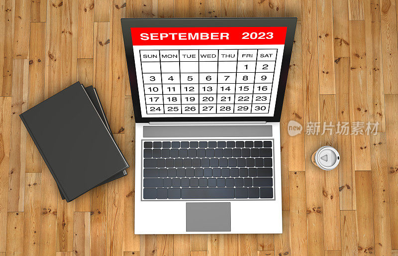 笔记本电脑上的2023年9月日历