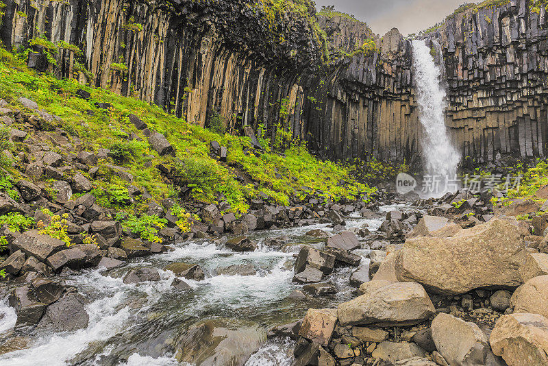 冰岛Skaftefell国家公园的Svartifoss瀑布