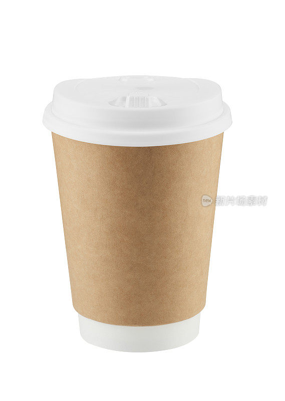 棕色一次性咖啡杯孤立在白色背景与修剪路径。真实的照片。纸。