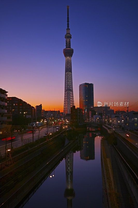 日落时的东京天空树，日本，东京，隅田，东京