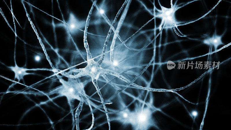 神经元。黑色Backgound。幻灯片的概念。