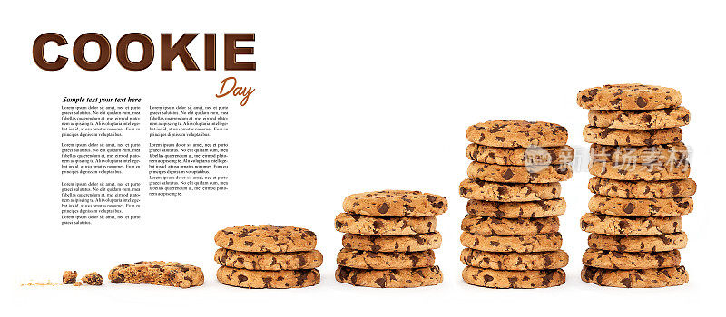 全国饼干日横幅模板设计与多个堆栈的饼干和文字以上与copyspace为您的广告