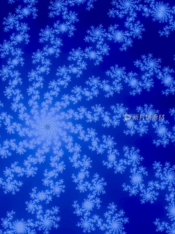 高分辨率蓝色分形背景，其中图案描绘了那些雪花。